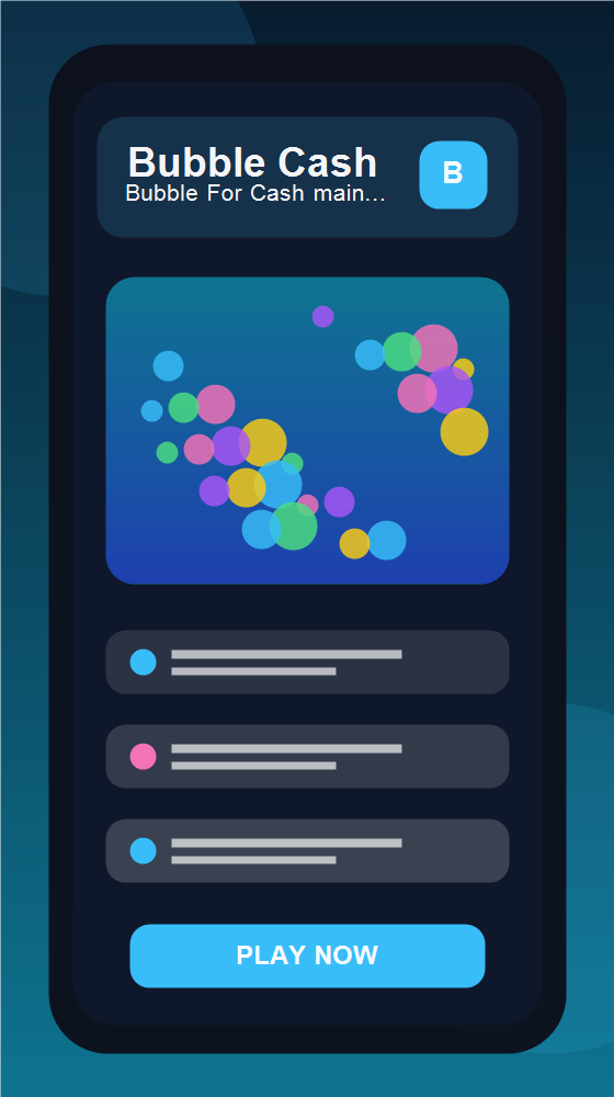 Bubble For Cash main gameplay screen with colorful bubbles