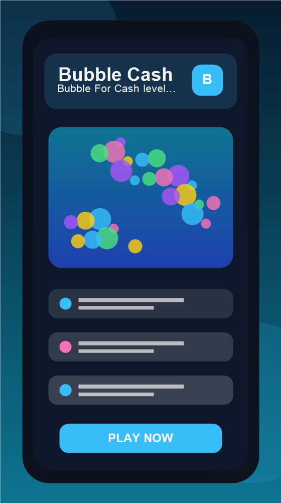 Bubble For Cash level completion with score and rewards